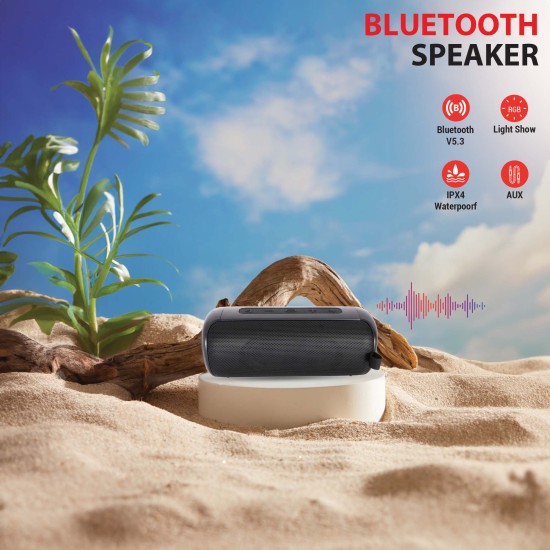 AFRA Bluetooth Speaker, 12watts, Black, Plastic Body, Ultra Bass, Rgb Light Show,  Ipx4 Waterpoorf, 3.7v/3000Mah Rechargeable Battery, AF-0012BSBK, Esma Approved, 2 Years Warranty.