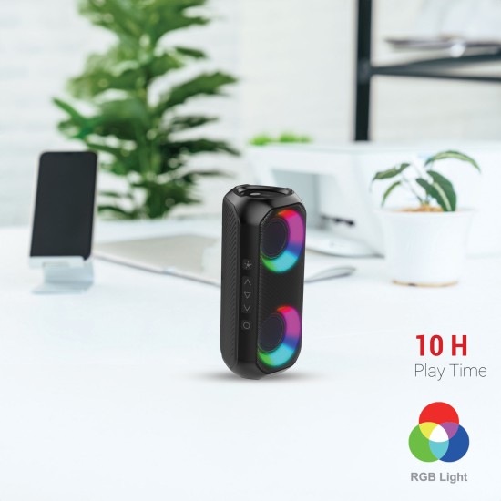 AFRA Bluetooth Speaker, 24 Watts, Black, Plastic Body, Ultra Bass, Rgb Light, Ipx4 Waterpoorf, 3.7v/2000Mah Rechargeable Battery , AF-0024BSBK, ESMA Approved, 2 Years Warranty.