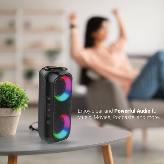 AFRA Bluetooth Speaker, 24 Watts, Black, Plastic Body, Ultra Bass, Rgb Light, Ipx4 Waterpoorf, 3.7v/2000Mah Rechargeable Battery , AF-0024BSBK, ESMA Approved, 2 Years Warranty.