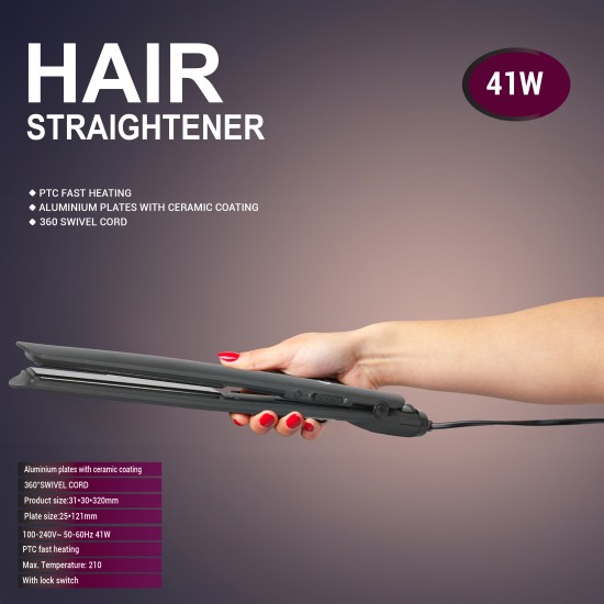 AFRA 43W HAIR STRAIGHTNER, PTC FAST HEATING, ALUMINIUM PLATES WITH CERAMIC COATING