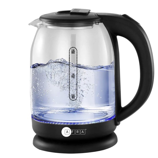 AFRA Electric Kettle Glass, 1500W, 1.8L, Strong Glass Body with 2 years warranty, ESMA, ROHS, and CB Certified.