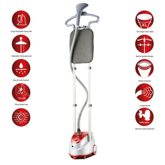 AFRA 1.6L GARMENT STEAMER WITH IRON BOARD 1950W RED AND WHITE