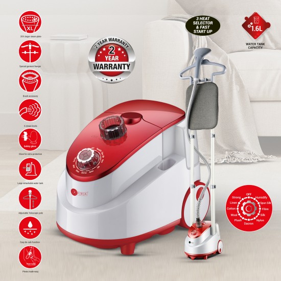 AFRA 1.6L GARMENT STEAMER WITH IRON BOARD 1950W RED AND WHITE