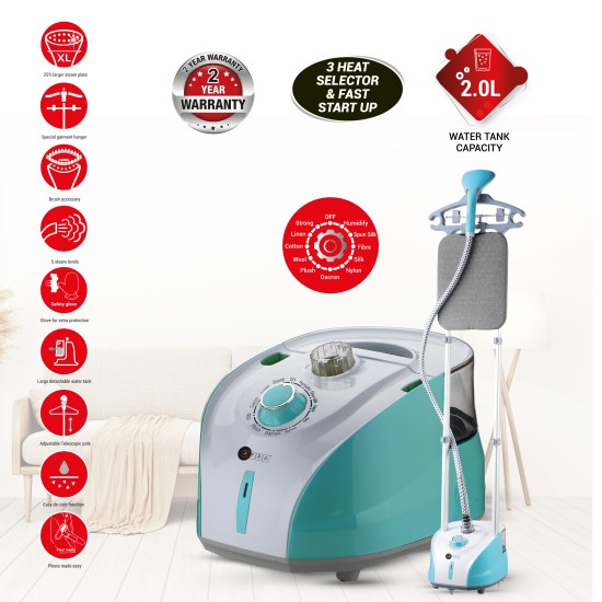 AFRA 2.0L GARMENT STEAMER WITH IRON BOARD 1950W BLUE AND WHITE