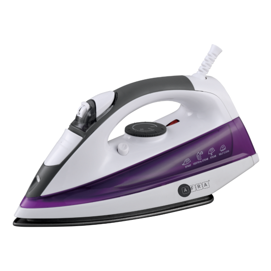 AFRA Steam Iron, 430ml, White and Purple, Ceramic Coated Soleplate, Vertical Steam, ESMA Approved, AF-2200IRWP, 2 Years Warranty