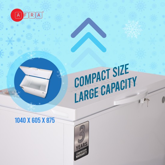 AFRA Chest Freezer, 260L Gross Capacity, White, Defrost, Low Noise, ESMA Approved, AF-2600CFWT, 2 Years Warranty.
