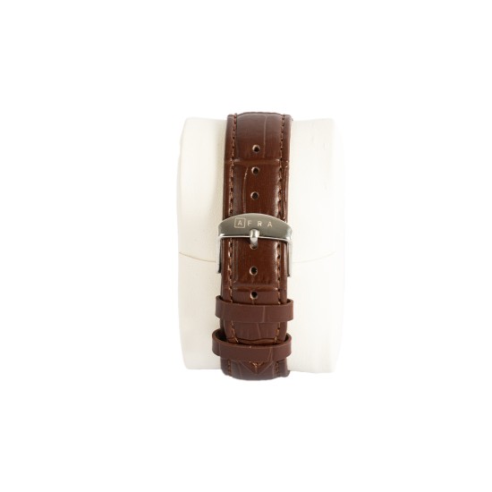 AFRA ELEMENTAL GENTS WATCH ROSE GOLD CASE WHITE DIAL BROWN LEATHER