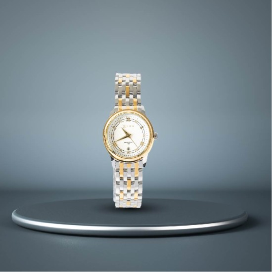 AFRA RADIANT LADIES WATCH SILVER/GOLD CASE WHITE DIAL SILVER/GOLD BRACELET