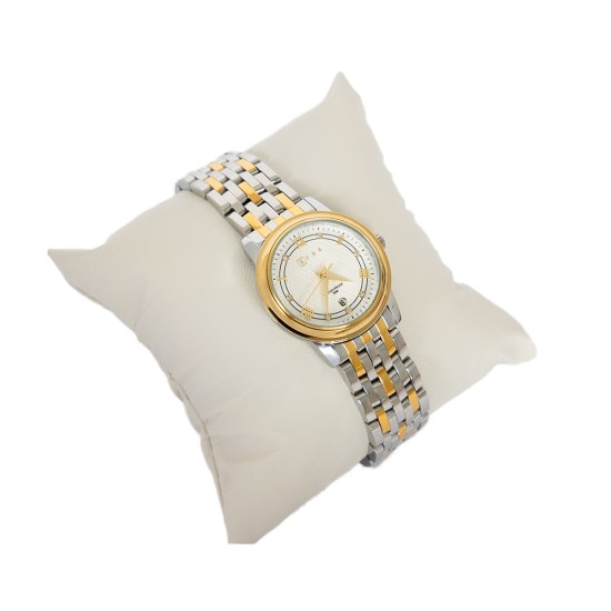 AFRA RADIANT LADIES WATCH SILVER/GOLD CASE WHITE DIAL SILVER/GOLD BRACELET