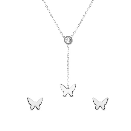 AFRA JEW WINGS SILVER STAINLESS STEEL SET -NECKLACE+EARRINGS