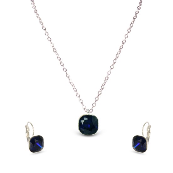 AFRA JEW AZURE SILVER STAINLESS STEEL SET -NECKLACE+EARRINGS