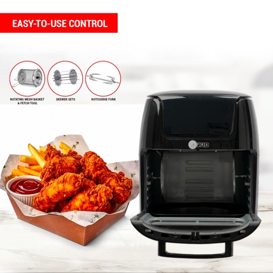 AFRA Air Fryer Oven, AF-1218AFBK, 12L Capacity, Adjustable Temperature, Heat Distribution, Fast Operation, Overheat Protection, Cool Touch Housing, G-Mark, ESMA, RoHS, CB, 2 Years Warranty.