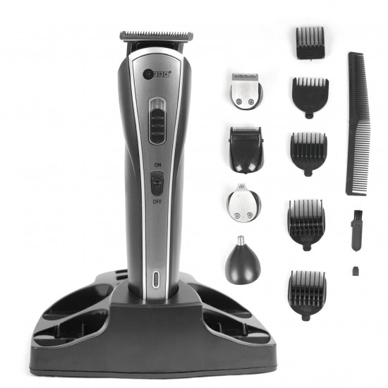 AFRA Hair Trimmer, AF-1600HTSB, 5 in 1 Set, Rechargeable, With Shaver, Precision Trimmer, Nose Trimmer, Design Trimmer and Full Trimmer, Charge Base.