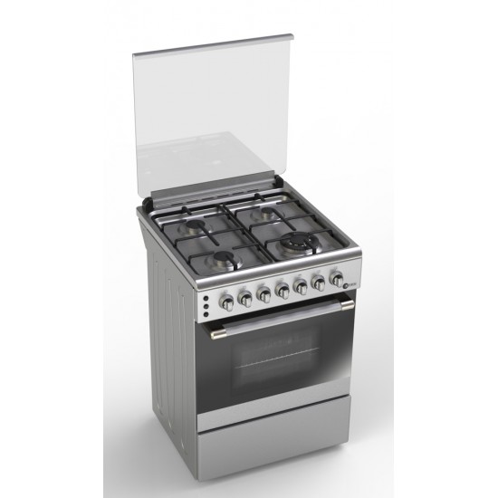 AFRA Japan 60X60cm Free Standing Gas Oven, Stainless Steel, 4 Gas Burners, Mechanical Timer, Large Capacity Oven, Glass Top Lid, Rotisserie, G-MARK, ESMA, ROHS, and CB Certified, 2 Years Warranty.