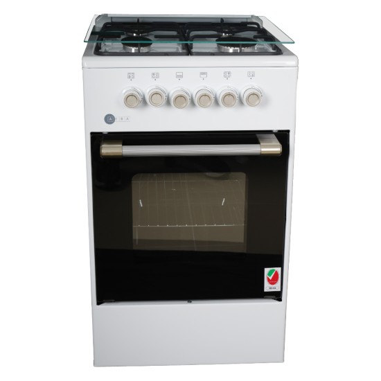 AFRA Free Standing Cooking Range, 50x50, 4 Burners, White Enamel, Compact, Adjustable Legs, Tray and Grid Included, G-Mark, ESMA, RoHS, CB, 2 years warranty.