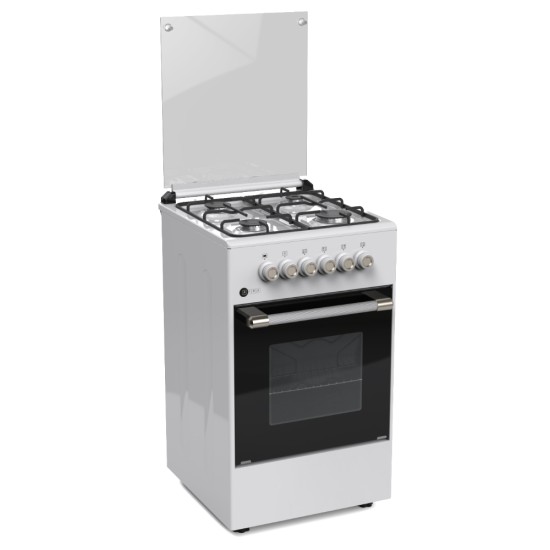 AFRA Free Standing Cooking Range, 50x50, 4 Burners, White Enamel, Compact, Adjustable Legs, Tray and Grid Included, G-Mark, ESMA, RoHS, CB, 2 years warranty.