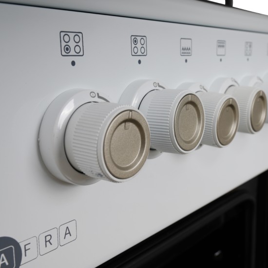 AFRA Free Standing Cooking Range, 50x50, 4 Burners, White Enamel, Compact, Adjustable Legs, Tray and Grid Included, G-Mark, ESMA, RoHS, CB, 2 years warranty.