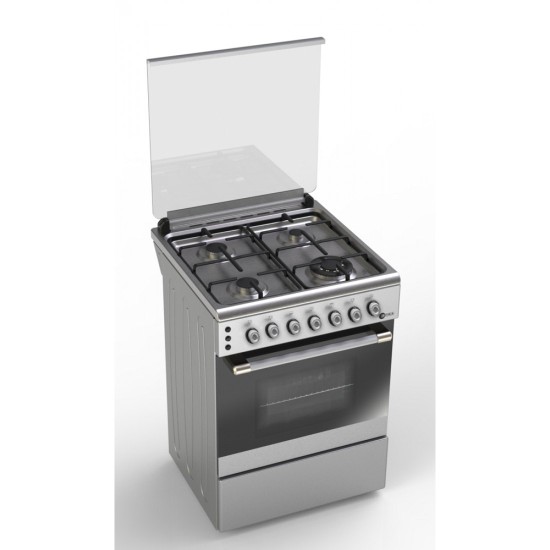 AFRA 60X60cm Free Standing Gas Oven, Stainless Steel, 4 Gas Burners, Mechanical Timer, Large Capacity Oven, Glass Top Lid, Rotisserie, G-MARK, ESMA, ROHS, and CB Certified, 2 Years Warranty.