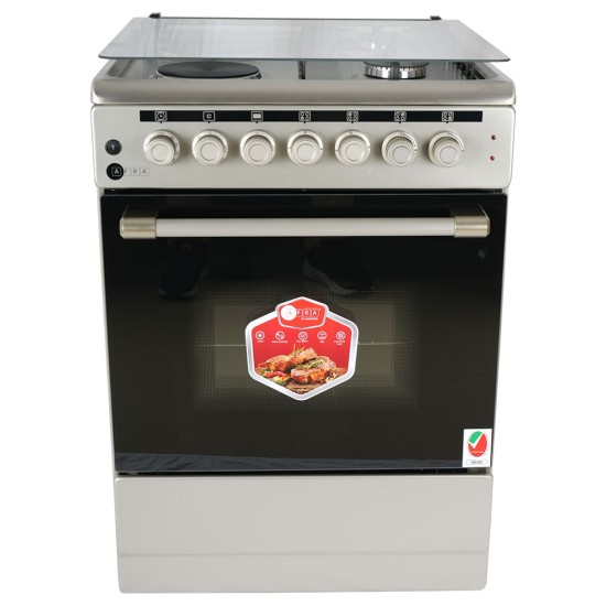 AFRA Free Standing Cooking Range, 60x60, Gas and Electric Burners, Stainless Steel, Compact, Adjustable Legs, Temperature Control, Mechanical Timer, G-Mark, ESMA, RoHS, CB, 2 years warranty.