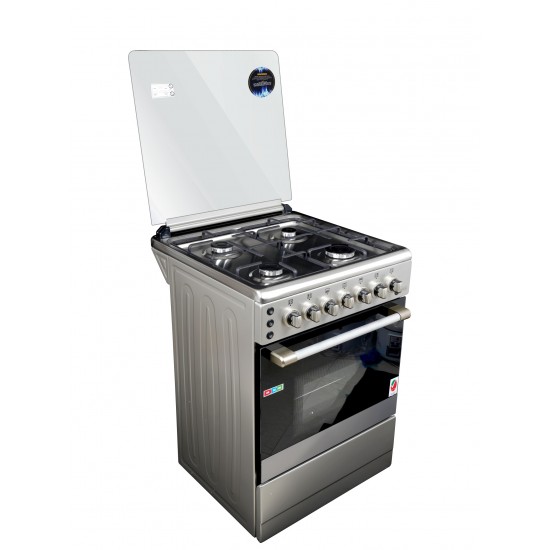 AFRA Japan 60X60cm Free Standing Gas Oven, Stainless Steel, 4 Gas Burners, Mechanical Timer, Large Capacity Oven, Glass Top Lid, Rotisserie, G-MARK, ESMA, ROHS, and CB Certified, 2 Years Warranty.