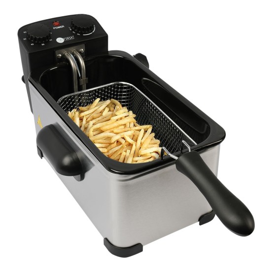 AFRA Deep Fryer, 2000W, 3 Liter, Stainless Steel Housing, Easy Clean Enamel Inner Pot, Temperature Control, Auto Shut-Off Safety, With Viewing Window, G-MARK, ESMA, ROHS, and CB Certified, 2 years Warranty.