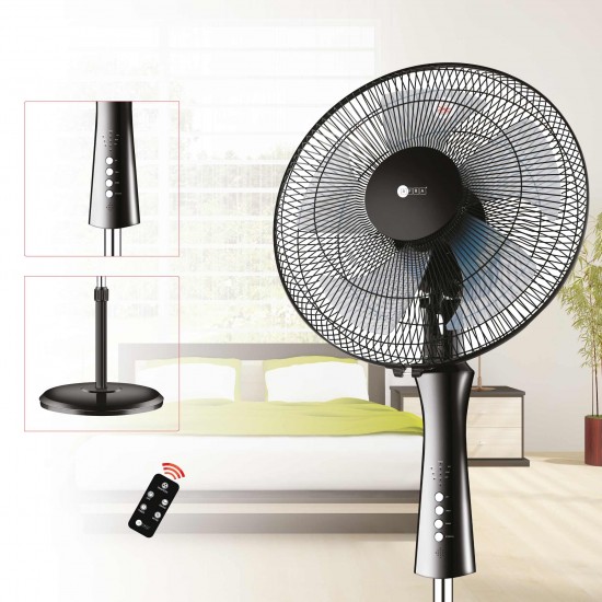  AFRA Electric Stand Fan, AF-1660BKR, 60W, Adjustable Height, 5 Blades, Includes Remote Control, Black