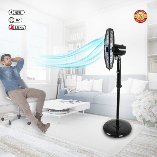 AFRA Electric Stand Fan, AF-1660BK, 60W, Adjustable Height, 5 Blades, Black