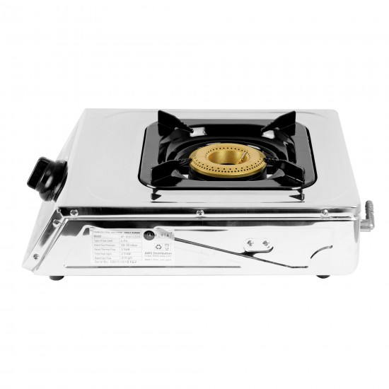 AFRA Single Burner Gas Stove, Compact Design, Cast Iron Burner, Enamel Pan Support, Stainless Steel Surface, G-MARK, ESMA, ROHS, and CB Certified, 2 Years Warranty.