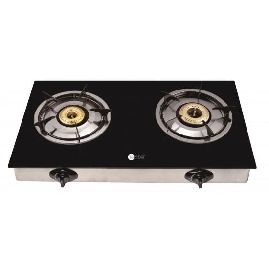 AFRA Japan Two Burner Gas Stove,  Compact Design, Ceramic Ignition, Tempered Glass Top, Easy-To-Clean, Stainless Steel Housing, G-MARK, ESMA, ROHS, and CB Certified, 2 Years Warranty.