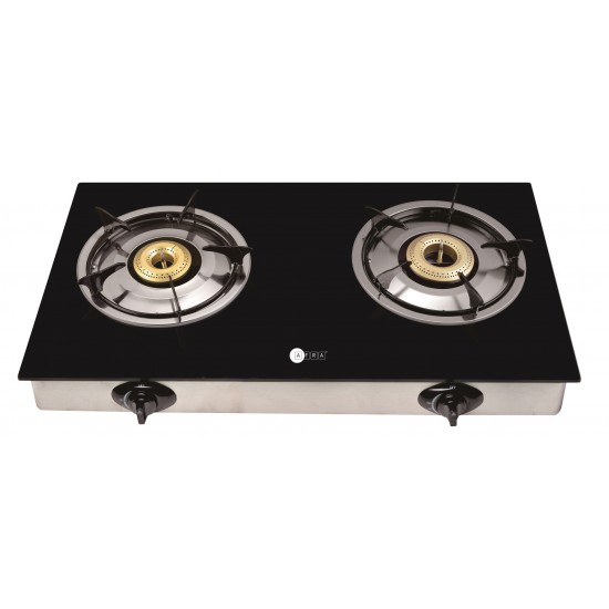 AFRA Two Burner Gas Stove,  Compact Design, Ceramic Ignition, Tempered Glass Top, Easy-To-Clean, Stainless Steel Housing, G-MARK, ESMA, ROHS, and CB Certified, 2 Years Warranty.