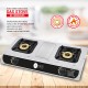 AFRA Two Burner Gas Stove, Two Burners, Brass Caps, Battery Powered Ignition, Stainless Steel, Cast Iron, Double Injection, G-MARK, ESMA, ROHS, and CB Certified, 2 Years Warranty.