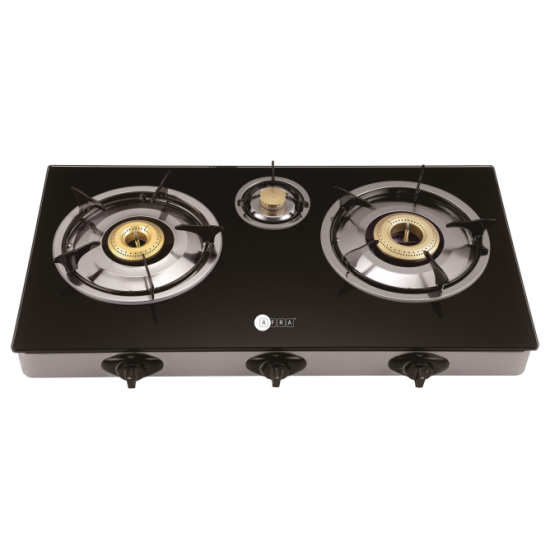 AFRA Japan Three Burner Gas Stove, Compact Design, Tempered Glass, Easy-To-Clean, Heat Resistant, Shock Resistant, G-MARK, ESMA, ROHS, and CB Certified, 2 Years Warranty.