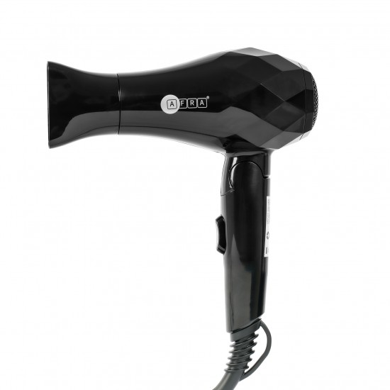 AFRA Hair Dryer, AF-1000HDBK, 2 Speeds, 2 Heat Settings, Easy-To-Use, With Concentrator, Black, Sharp & Stylish Design, Hang-Up Hook for Safe Storage.