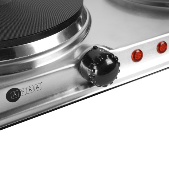 AFRA Double Electric Hotplate, 2500W, Thermostatic Control, Stainless Steel, Overheat Protection, G-MARK, ESMA, ROHS, and CB Certified, 2 years Warranty.
