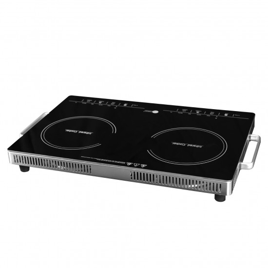 AFRA Infrared Cooker (Double), AF-3000ICBK, 3000W, LED Display, Compact Design, Portable, Child Lock, Crystal Plate, Stainless Steel Body.