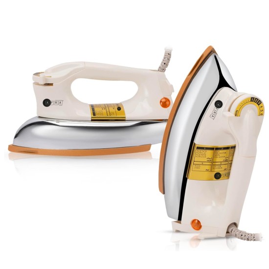 AFRA Automatic Dry Iron, 2kg, Non-Stick Soleplate, Gold Teflon Coating, Heat Distribution, Ergonomic Handle, Thermal Control, 6 Settings, Auto Cut-Off, G-Mark, ESMA, RoHS, CB, 2 Years Warranty.