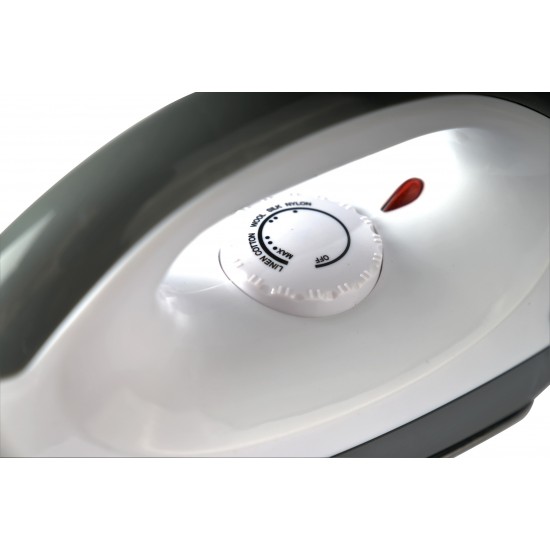 AFRA Dry Iron, 1000W, Non-Stick Soleplate, Indicator Light, Overheat Protection, Temperature Knob, Smooth Ironing, White/Grey, G-MARK, ESMA, ROHS, and CB Certified, 2 Years Warranty.