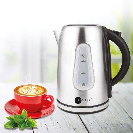 AFRA Electric Kettle, 1.7L Capacity, 2200W, Automatic Shut-off, Overheat Protection, Stainless Steel Finish, G-Mark, ESMA, RoHS, CB, 2 years warranty