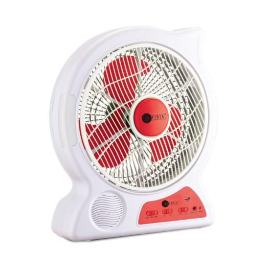 AFRA  Portable Compact Fan, 6V, 12’’, 4.5Ah, Rechargeable, Adjustable, Wide Angle Coverage, LED Night Light, USB Ports, Power Saving, Overcharge Protection, G-MARK, ESMA, ROHS, and CB Certified, With 2 Year Warranty