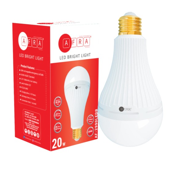 AFRA LED Bulb, 20W, 220-240V, Indoor & Outdoor Use, Connection Base E27, Cool White Colour (6000-6500K), Flame Retardant, G-MARK, ESMA, ROHS, and CB Certified, With 2 Year Warranty