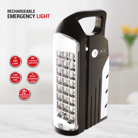 AFRA Emergency LED Light, Rechargeable, 10W, 110-240V, With Carrying Handle, With 24 SMDs, For Indoor & Outdoor Use, USB Charging, Overcharge Protection, G-MARK, ESMA, ROHS, and CB Certified, With 2 Year Warranty