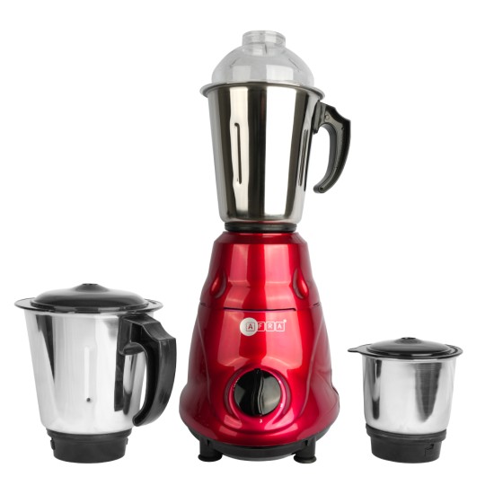 AFRA Heavy-Duty Mixer Grinder, 3 in 1, Red Gloss Finish, Stainless Steel Jars & Blades, Total Jar Capacity 2900ml, 550W, 18000 RPM Motor, G-Mark, ESMA, RoHS, and CB Certified, 2 Years Warranty