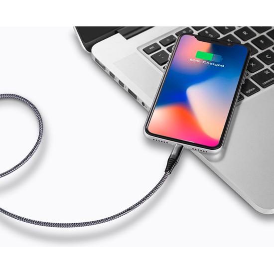 AFRA USB Charging Cable, 2.4A, Nylon-Braided Jacket, With Data Transmission, USB A to Lightning Connector, 1 meter length, Durable, Heat Resistant, Compatible with iPhone, iPad, iPod