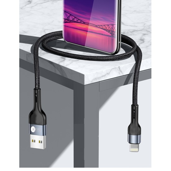 AFRA USB Charging Cable, 2.4A, Nylon-Braided Jacket, With Data Transmission, USB A to Lightning Connector, 1 meter length, Durable, Heat Resistant, Compatible with iPhone, iPad, iPod