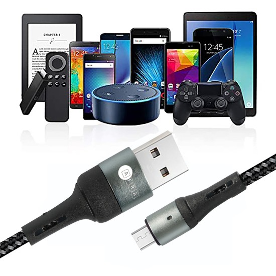 AFRA USB Charging Cable, 2.4A, Nylon-Braided Jacket, With Data Transmission, USB A to Micro-USB, 1 meter length, Durable, Tangle Free, Auto-Disconnect Function, LED Indicator