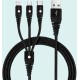 AFRA USB Charging Cable, 2.4A, Nylon-Braided Jacket, With Data Transmission, USB A to Micro-USB + Type C + Lightning Connector, 1.2-meter length, Durable, Tangle Free