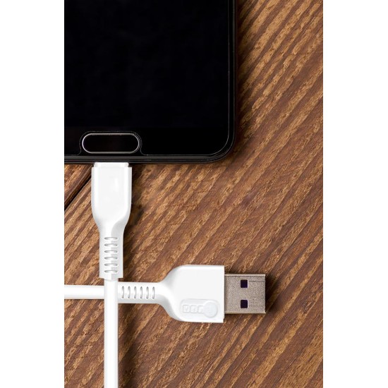 AFRA  USB Charging Cable, White, 2.4A, With Data Transmission, USB A to Micro USB, 1 meter length, Durable, Heat Resistant, PVC Serrated Cable Cord, Compatible with iPhone, iPad, iPod.