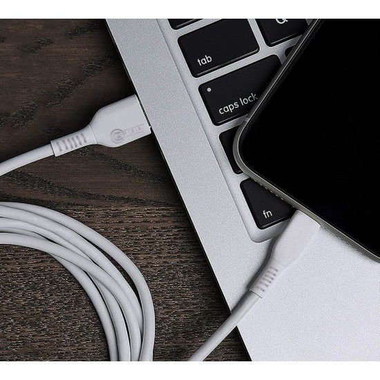 AFRA Japan USB Charging Cable, White, 2.4A, With Data Transmission, USB A to Type C, 1 meter length, Durable, Heat Resistant, PVC Serrated Cable Cord, Compatible with Android, and other devices