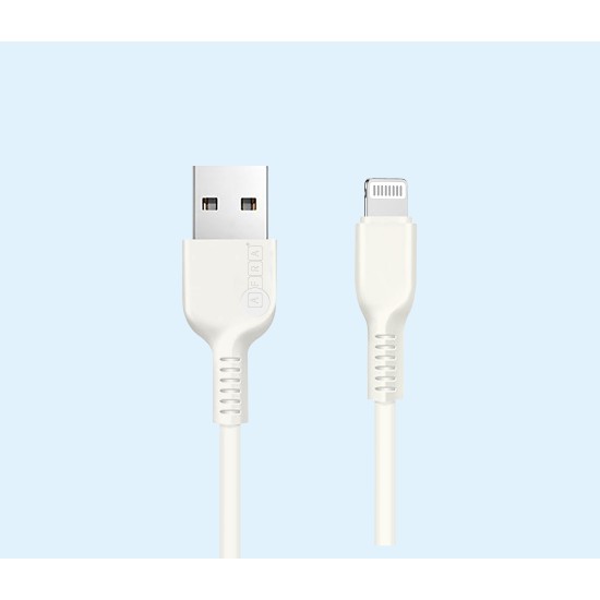 AFRA USB Charging Cable, White, 2.4A, With Data Transmission, USB A to Lightning Connector, 1 meter length, Durable, Heat Resistant, PVC Serrated Cable Cord, Compatible with iPhone, iPad, iPod.