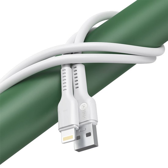 AFRA USB Charging Cable, White, 2.4A, With Data Transmission, USB A to Lightning Connector, 1 meter length, Durable, Heat Resistant, PVC Serrated Cable Cord, Compatible with iPhone, iPad, iPod.